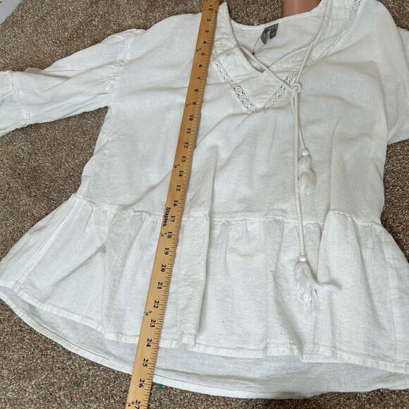 Asos blouse top flowy white 100% cotton lightweight V-neck tie 3/4 sleeve SZ M - Picture 8 of 9